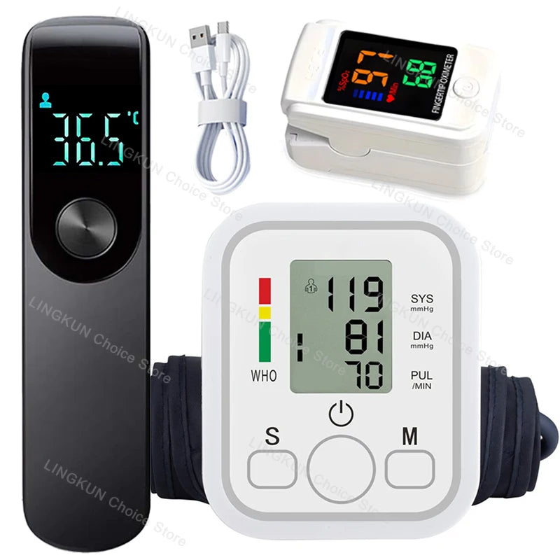 LCD Portable Health Care Pulse Meter BP Monitor Automatic Digital Arm Blood Pressure Monitor Tonometer Meter Sphygmomanometer