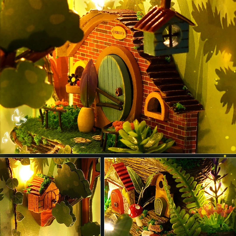 DIY Book Nook Kit Shelf Inser Dollhouse Model Building Kit Wooden Bookshelf Room Dollhouse Bookend Toy For Adults Birthday Gifts