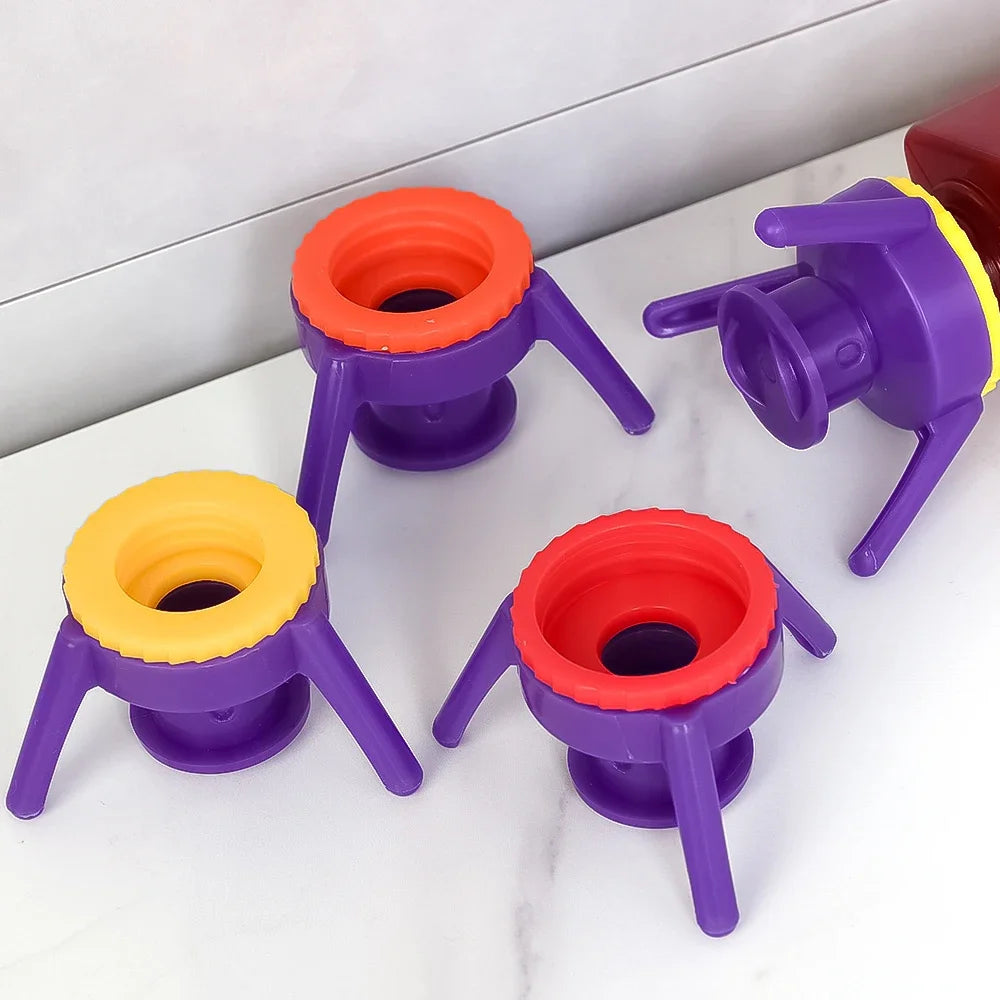 3Pcs/set Squeeze Bottle Cap Upside Down Tripod Bottle Caps No Waste Leak Prevention Cover Kitchen Bathroom Storage Rack Holder