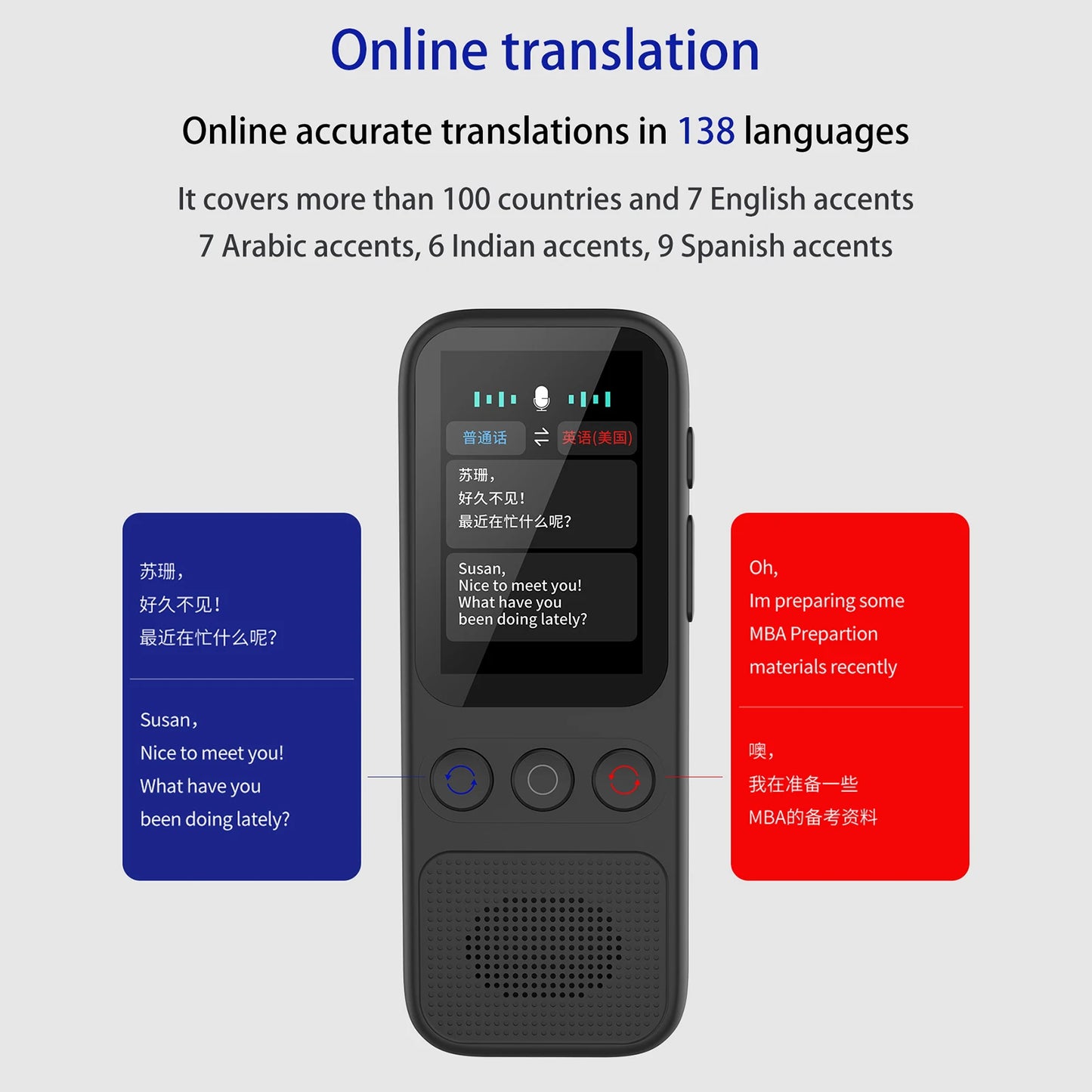 S80 Language AI Translator Device with 138 Languages Voice Translating 17 Offline Translation Simultaneous Interpretation