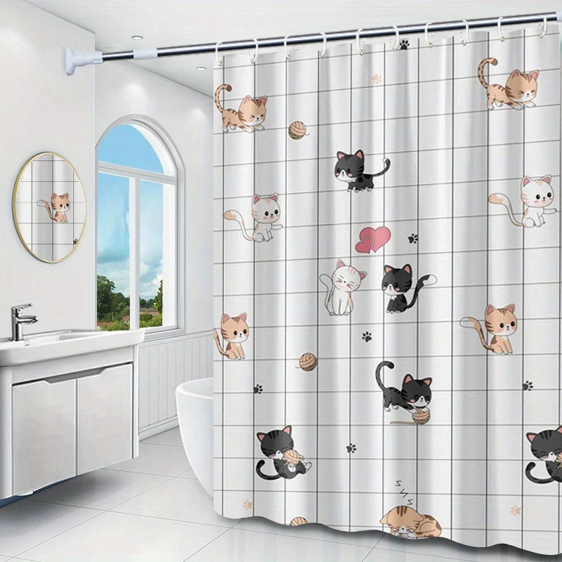 1pc Printed Shower Curtain,180*180cm* 70*70.8inch Bathroom Non Perforated Polyester/PEVA Partition Door Curtain,Hanging Curtain