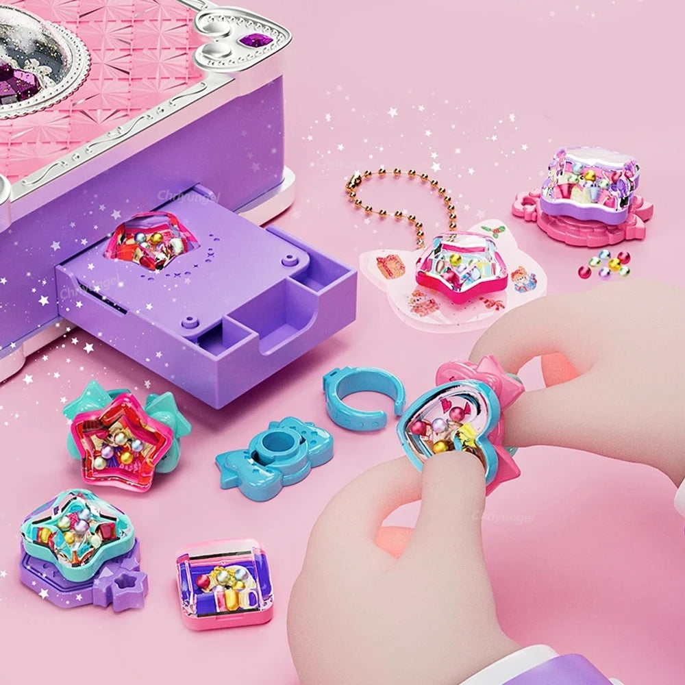 Magic Jewelry Making Kit 3D Magic DIY Jewel Rings Keychain Creative Handmade Craft Box Set for Girls Xmas Birthday Gifts