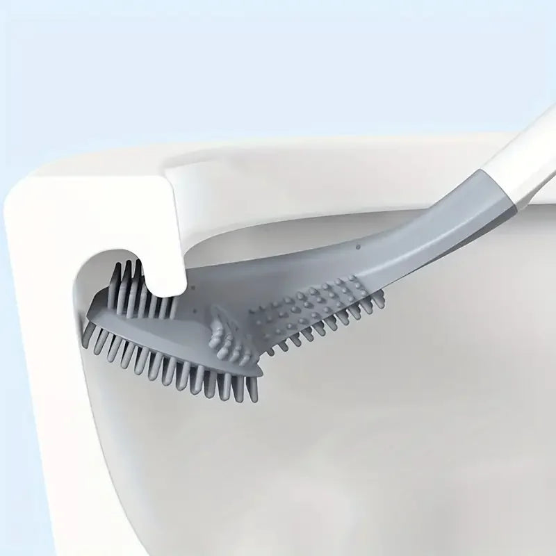 1pc Flexible Silicone Toilet Brush with Long Handle and 360 Degree Rotation - Wall Mounted Design for Bathroom Cleaning