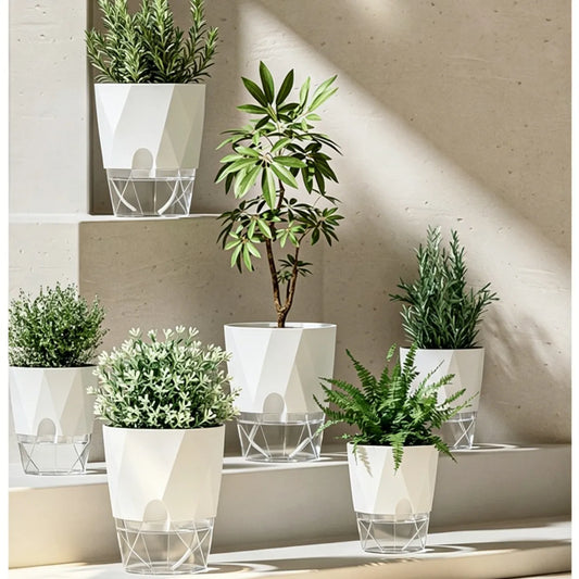 Self Watering Planter Diamond Lazy Flower Pot Transparent Double Layer Plastic Plant Pot for Indoor Plants