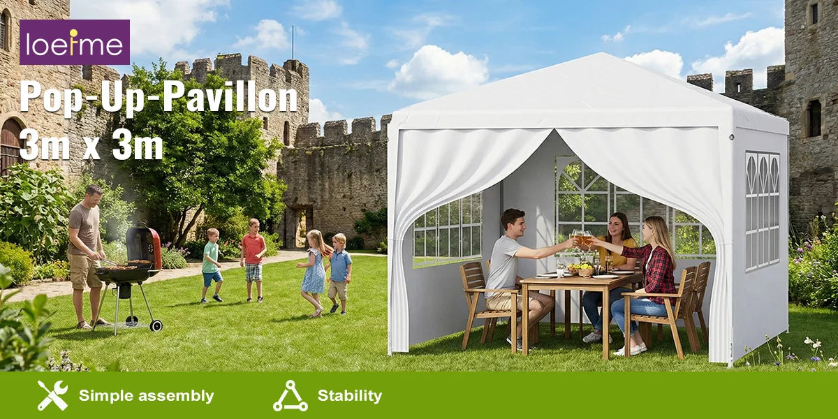 LOEFME 3x4M Enclosed Canopy Tent UV Protection Garden Gazebo Party Tent with Window Panels Zipper Door for Wedding Outdoor