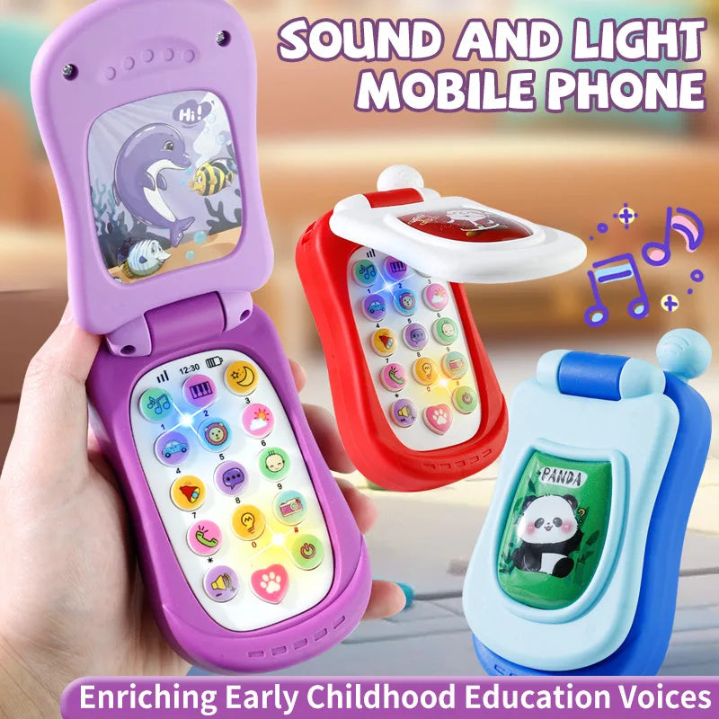 Puzzle early education music mobile phone cartoon simulation flip phone baby toy 61 children's gift English