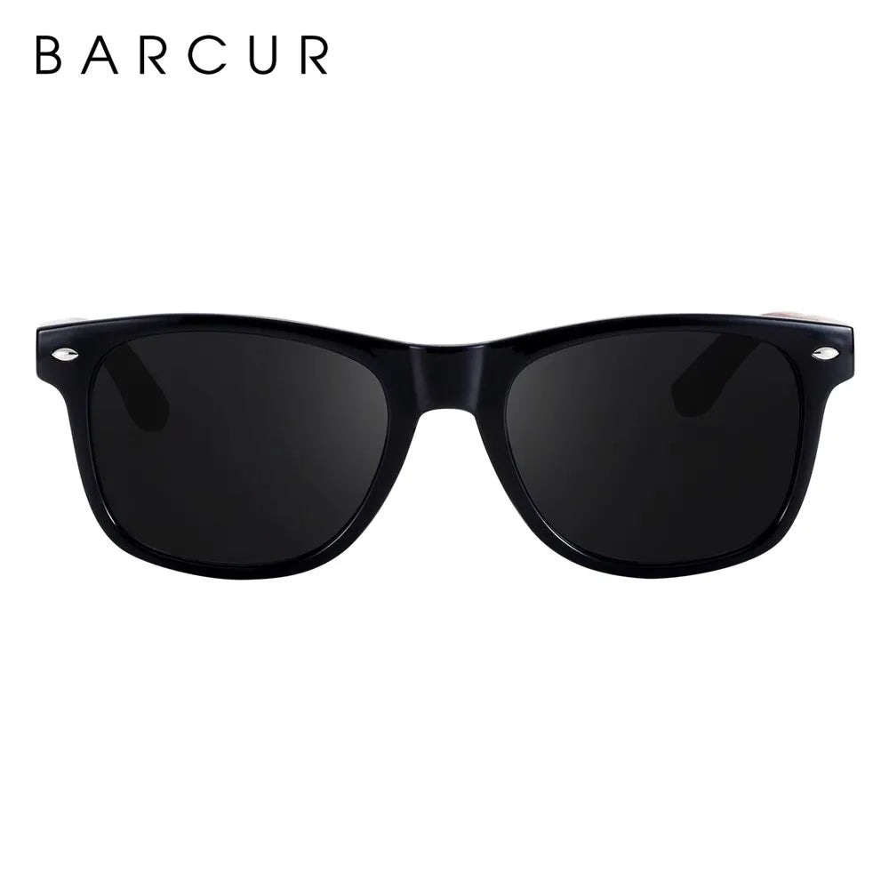 BARCUR Natural Wooden Sunglasses Polarized Mens Sun Glasses Black Walnut Eyewear UV400 Protection