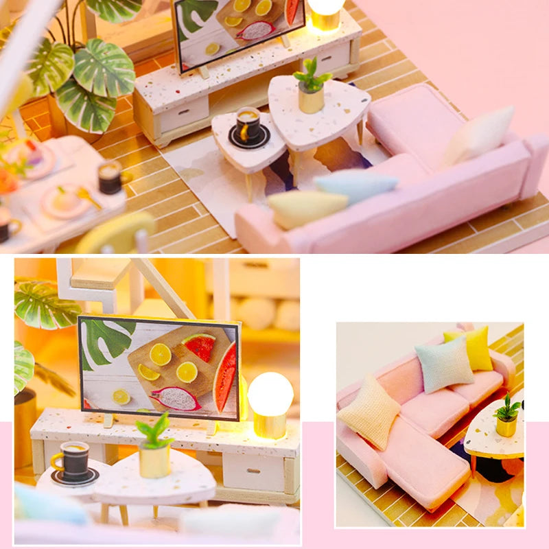DIY Mini Dollhouse Wooden Small House 3D Puzzle Assemble Building Model Home Bedroom Decoration With Furniture Doll House Gifts