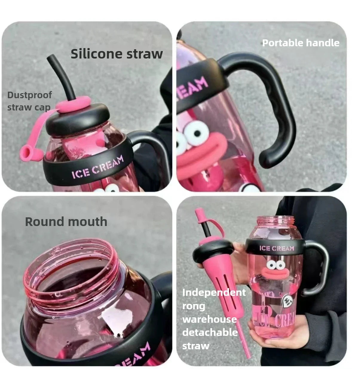 1100ML Sports Water Bottle Cute Aesthetic Large Capacity Straw Cup for Women Children Water Cup Summer Outdoor Portable Use