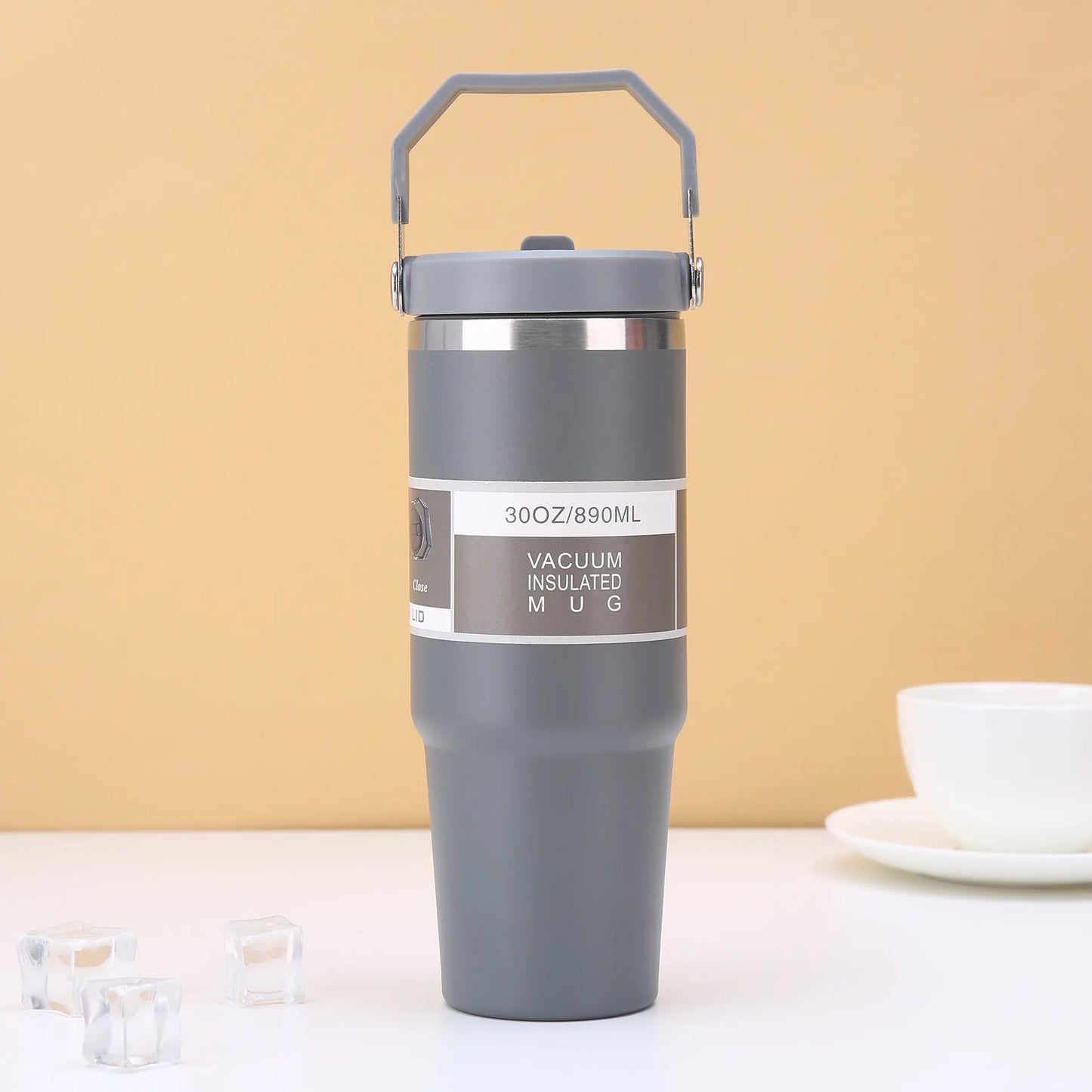 890ML Stainless Steel Thermos Cup with Straw  Keep Cold and Hot Car Coffee Cup Portable Vacuum Flask Travel Thermos Water Bottle