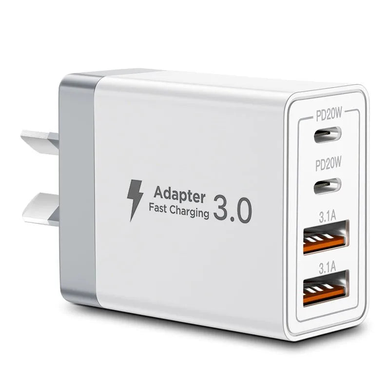 EU/UK/US/AU Wall Plug Multi-Port USB-C/USB-A Mobile Phone Charger, 40W Dual PD Fast Charging Block Adapter for iPhone, Xiaomi