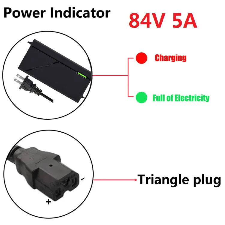 72V Charger 5A 20S Lithium-ion Battery Pack Charger 84V 5A Intelligent Fast Charging EU / US Plug With Cooling Fan