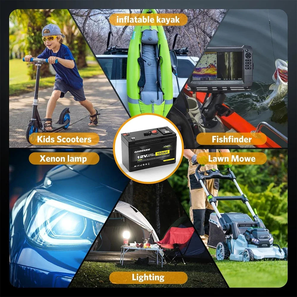 12V 150Ah Lithium LiFePO4 Deep Cycle Battery, 4000+ Cycles Rechargeable Battery, Lithium Iron Phosphate for Solar/Wind Power