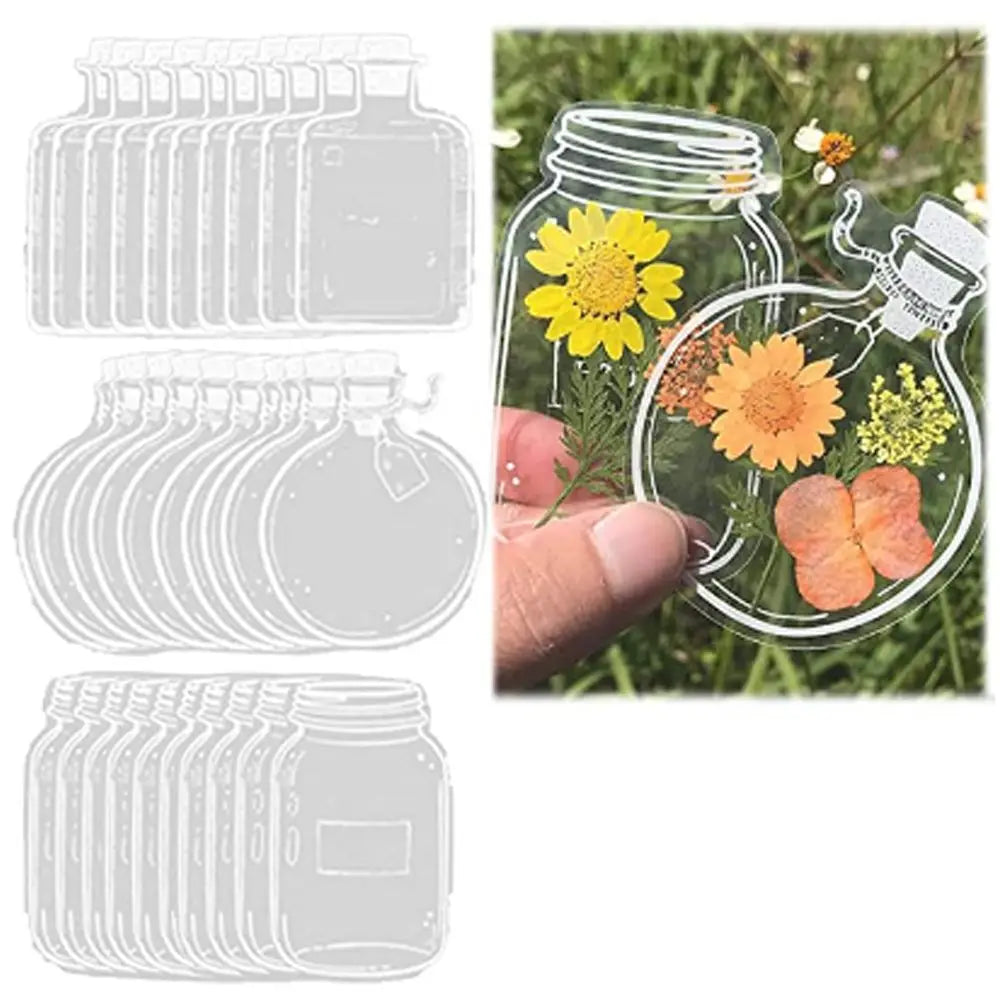30Pcs Transparent Dried Flower Bookmarks Herbarium Bookmarks Flower Page Clips Reading Mark Glassware Shape Bookmarks Stickers