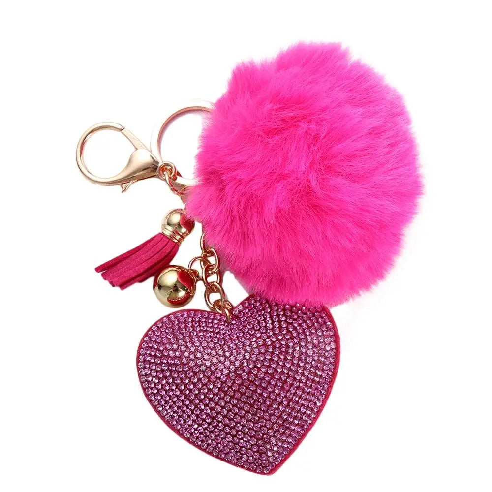 Fashion for Women's Bags Girls Ornaments Packaging Decoration Pompom Keychains Rhinestone Heart Bag Pendant Rhinestone Keyrings
