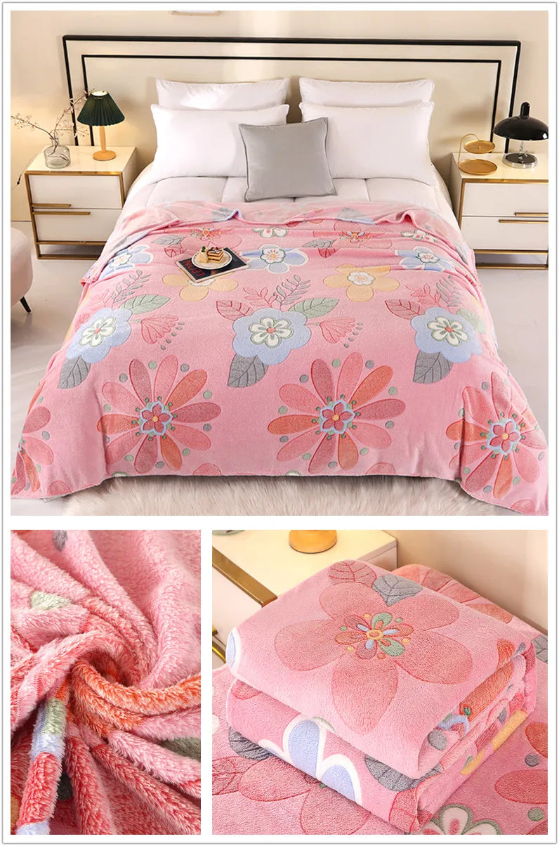 1pc Floral Style Warm Bedspread Fleece Blanket Plaid Travel Shawl Sofa Nap Blankets Home Bedsheet Manta