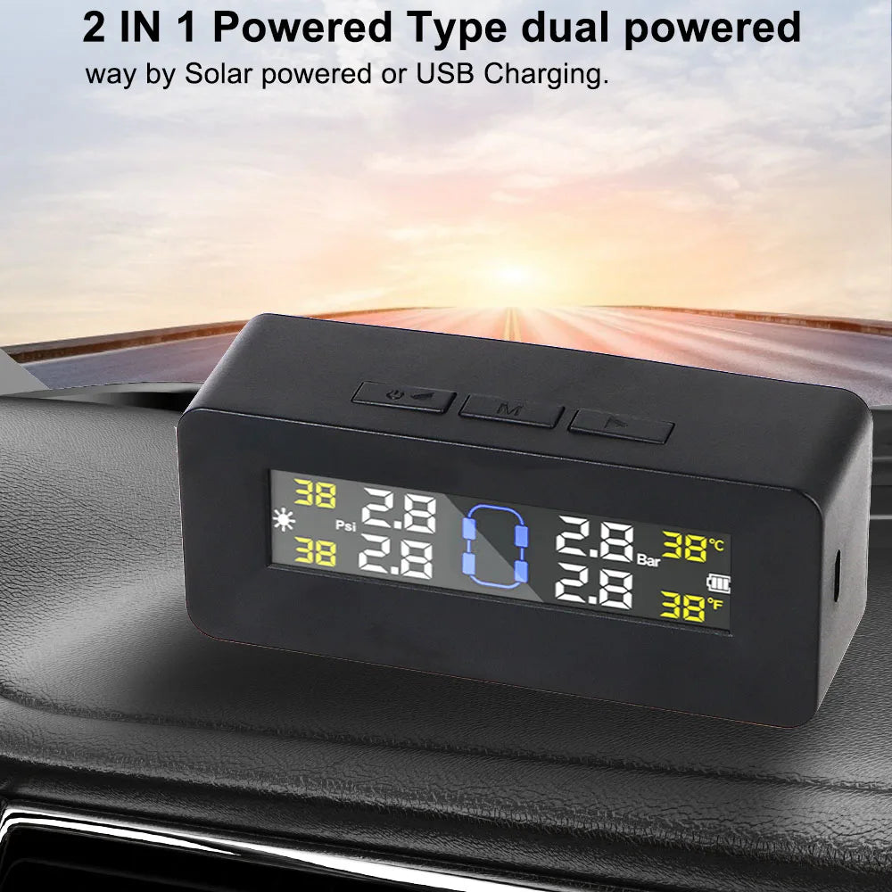 Tire Pressure Monitoring System Temperature Warning New C External Battery Version Sensors Solar TPMS Car Tyre Pressure Monitor