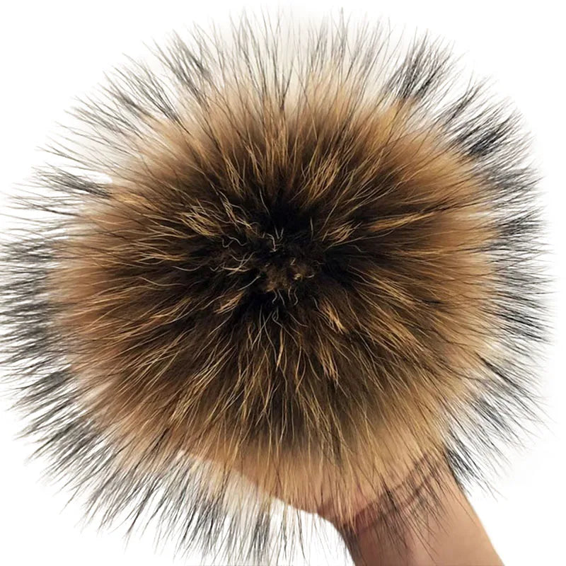 Big Fluffy Real Fur Fox Pompoms With Button DIY Raccoon Fur Pom Poms Balls Natural Fur Pompon For Scarves Hats Caps Accessories