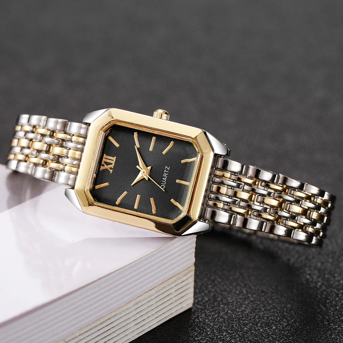 Fashion Mix Gold Women Quartz Watch Ladies Rectangle Roma Dial Wristwatch Reloj Mujer Girls Clock Gift (Without Box)