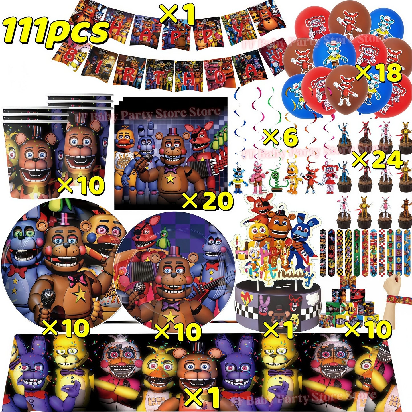 Five Nights Bear Birthday Party Decorations Plate Cup Backdrop Freddyed Balloon for Kids Party Favors FNAFs Event Supplies Gifts