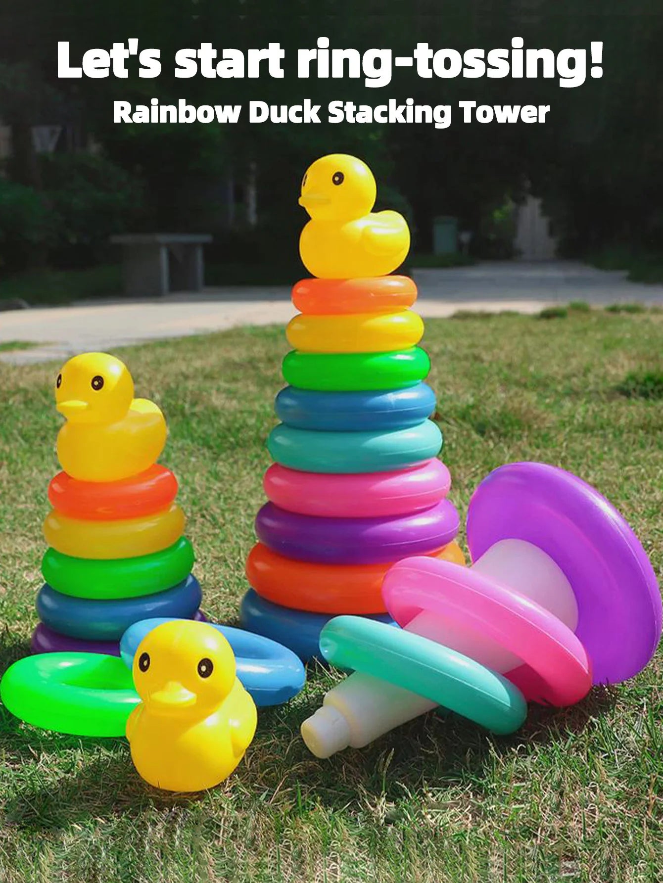 Yellow duck Rainbow Tower Stacked Circle toy plastic rainbow Circle toy  Circle toss toy Interactive game Birthday gifts