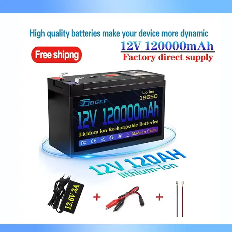12V Battery 100Ah 18650 🔋2026 Rechargeable LiFePO4 Lithium Battery Built-in 5V 2.1A Usb Power Display Port Charger