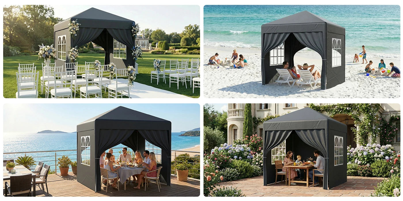 LOEFME 2x2M Pop Up Gazebo Waterproof Windproof Portable Outdoor Canopy Sun Shelter Removable 4 Sides Cloths Garden Camping Tent