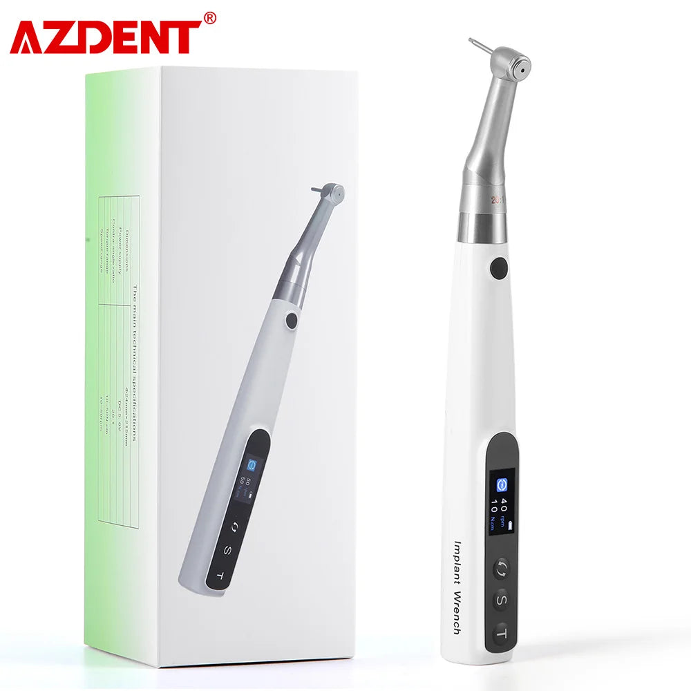 AZDENT Dental Implant Motor Electric Wireless Torque Driver Implant Torque Wrench with 16pcs Screwdrivers Contra Angle Motor