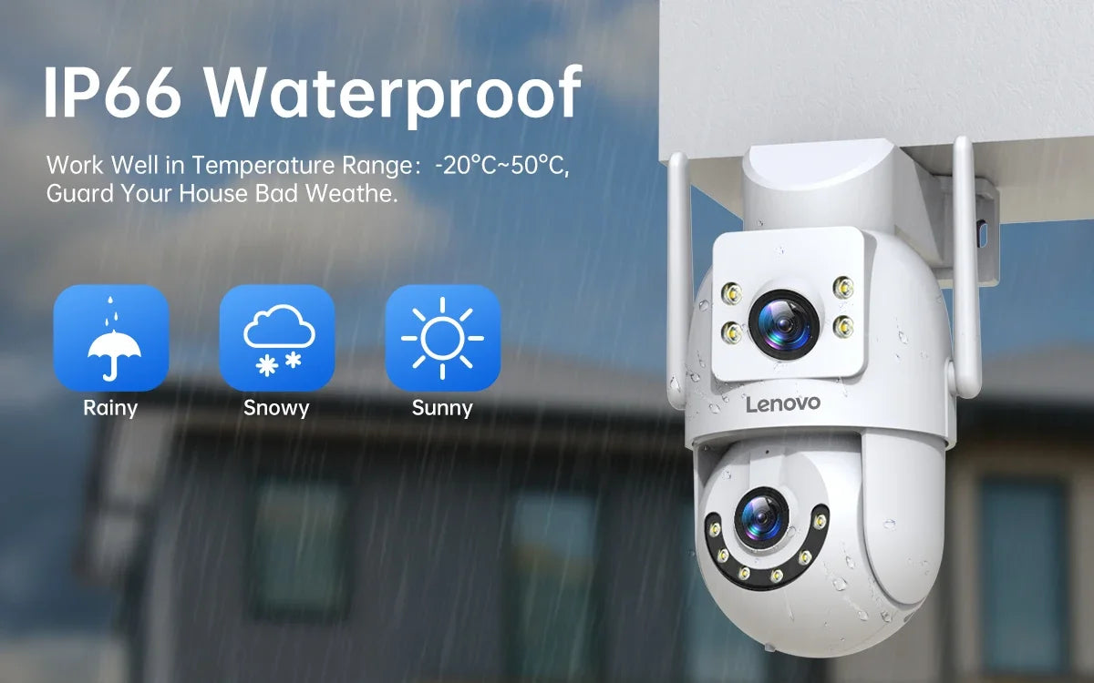 Lenovo Outdoor Security Camera 4K HD IP Camera  with Dual Lens PTZ Color Night Vision CCTV Video Surveillance Protection