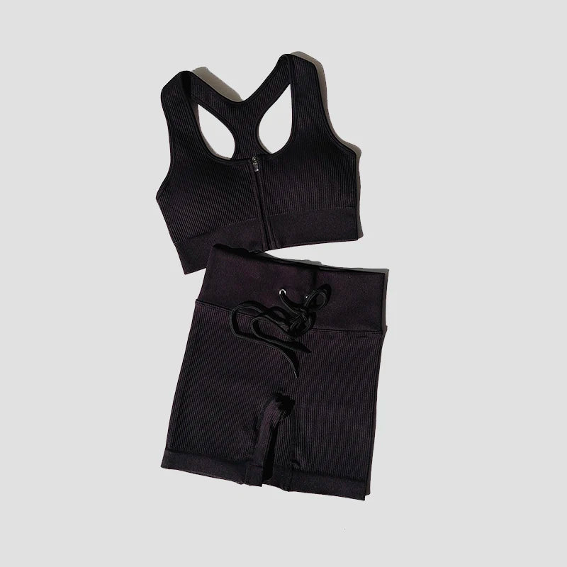 Seamless Women Yoga Set Workout Sportswear Gym Clothing Zipper Long Sleeve High Waist Leggings Fitness Bra Athletic Sports Suits