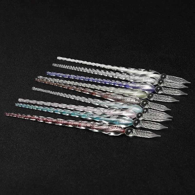 Colored Crystal Glass Dipping Pen Gift Box Gold Powder Colored Ink Signature Pen Friends Classmates Creative StationeryPens Gift