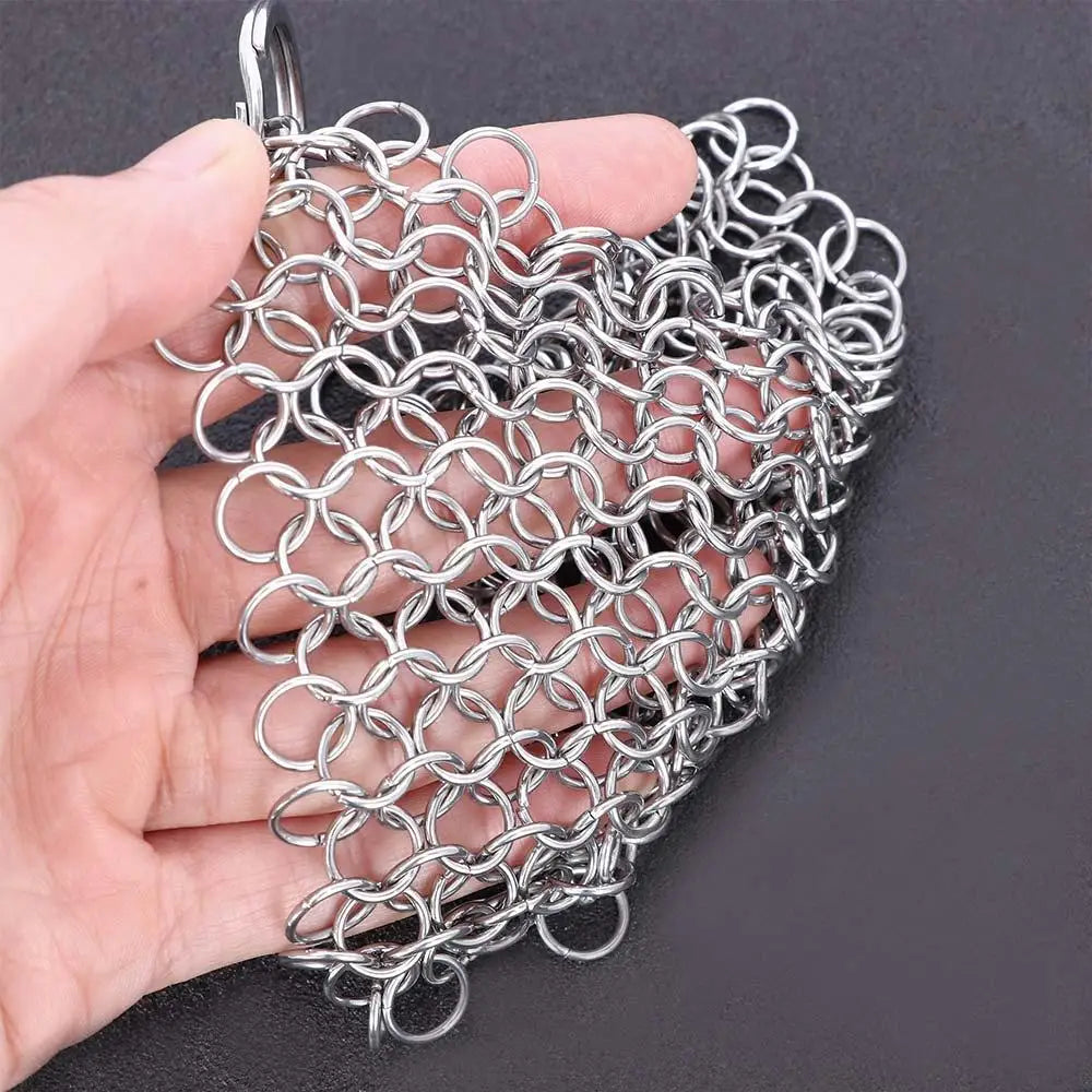 Bowl 10x10cm Cookware Wok Chainmail Circular Ring Square Scrubber Pan Brush Stainless Steel Kitchen Tool Cast Iron Cleaner
