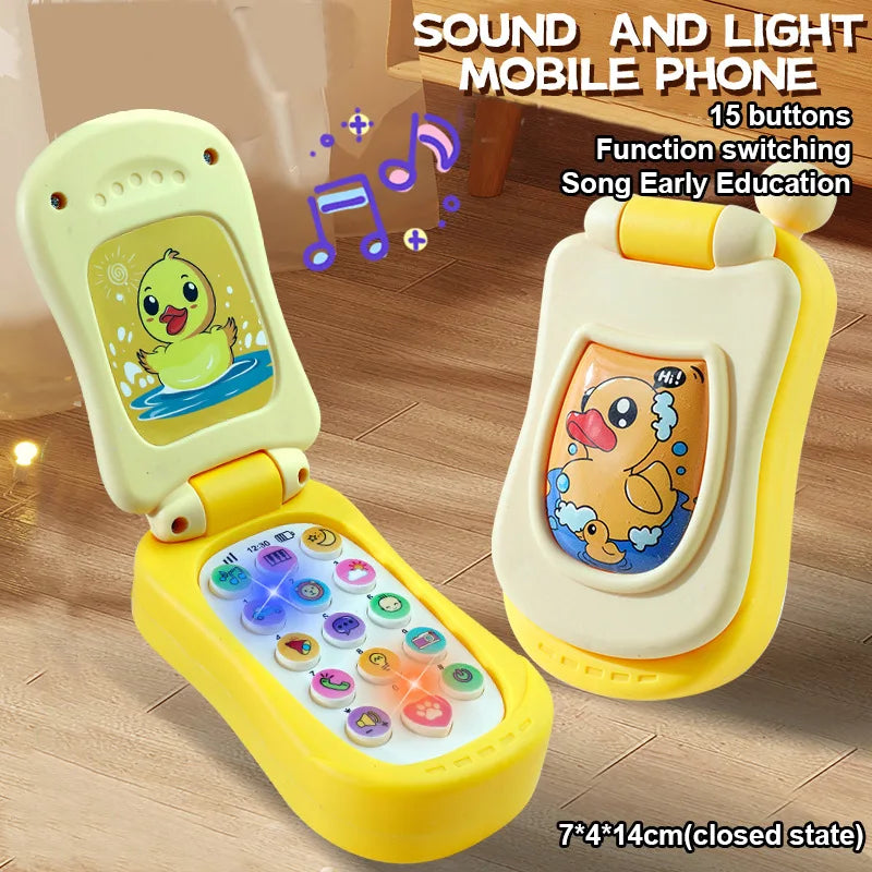 Puzzle early education music mobile phone cartoon simulation flip phone baby toy 61 children's gift English