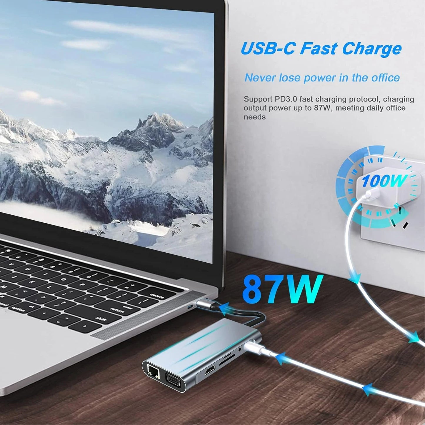 11-in-1 USB C Hub Multiport Adapter USB C Docking Station with 4K HDMI-compatible,VGA 1080P,100W PD, Ethernet,SD/TF,Audio,USB-A