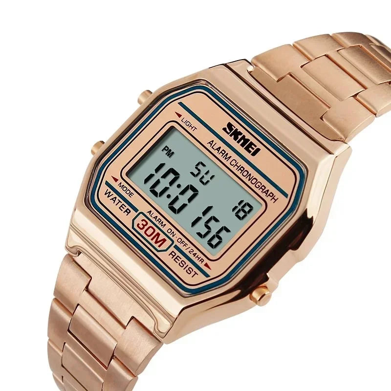 Skmei Fashion Men Stainless Steel Strap LED Display 3Bar Waterproof Digital Watch Reloj Hombre For Casual 1123 Sport Watches