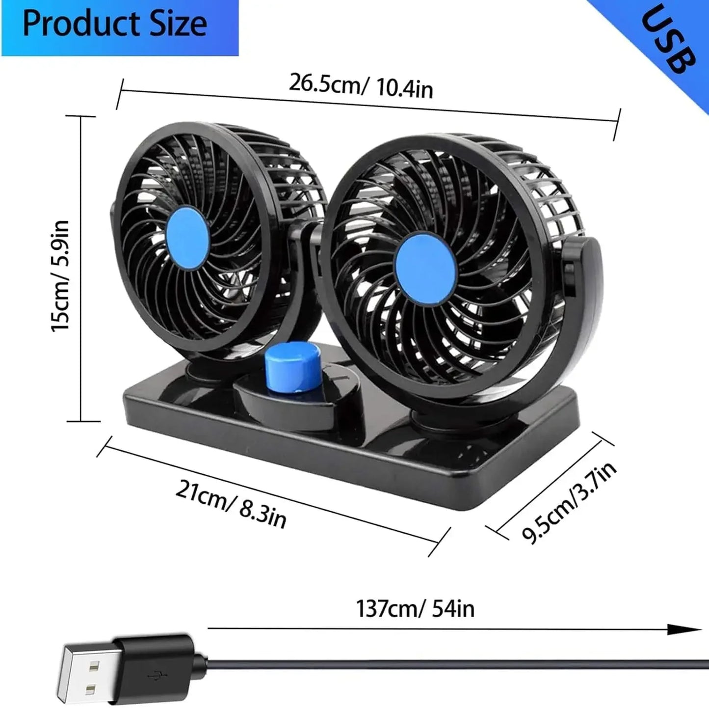 Professional Dual Fans 360 Rotation Multi Angle Cooling Fan for Sedan RV Truck Boat Vehicles Camping Office Desk Use Accessory