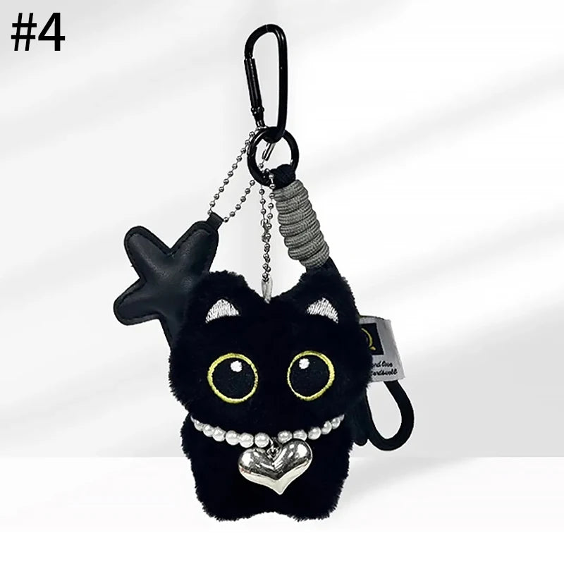 Cute Black Cat Plush Pendant Keychain Pilot Little Black Cat Hanging Backpack Keychain Creative Cat Plush Phone Keychain Gift