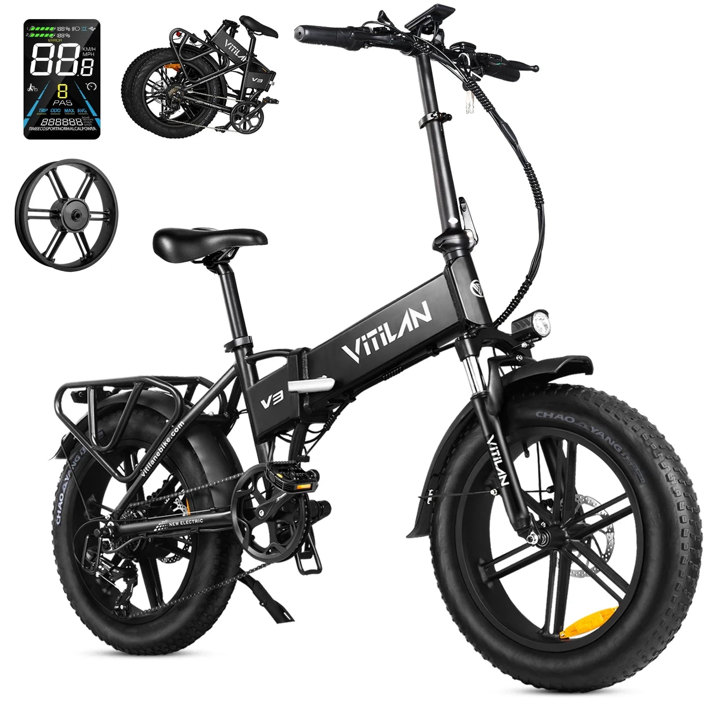 VITILAN V3 2.0 Electric-bicycle For Adults 750W Folding E-Mountain bike 48V13AH 20 inch Fat Tire Off Road Electric Bike