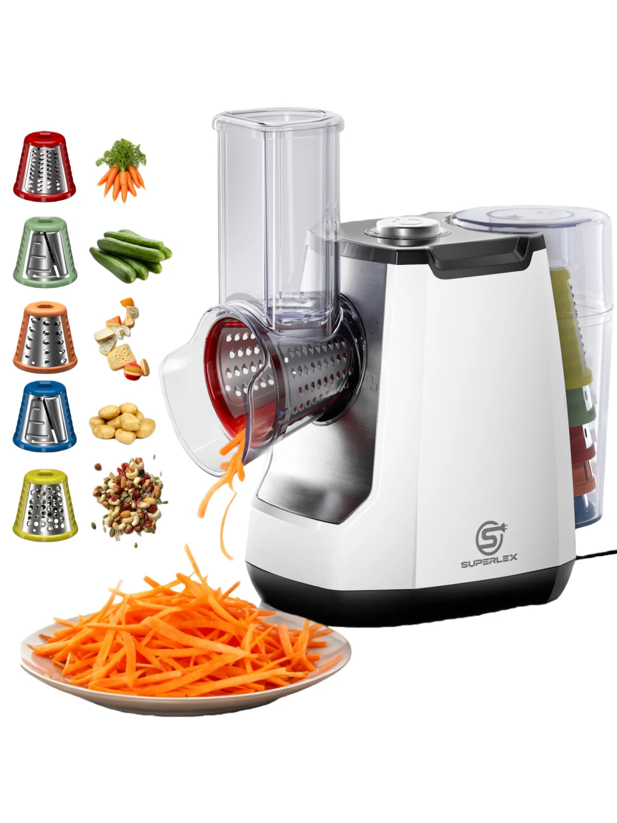 SUPERLEX 5 in 1 Electric Grater 150W Motor Easily Puts In Large Food For egetable Cutter & Slicer Kitchen Cheese Chopper Machine