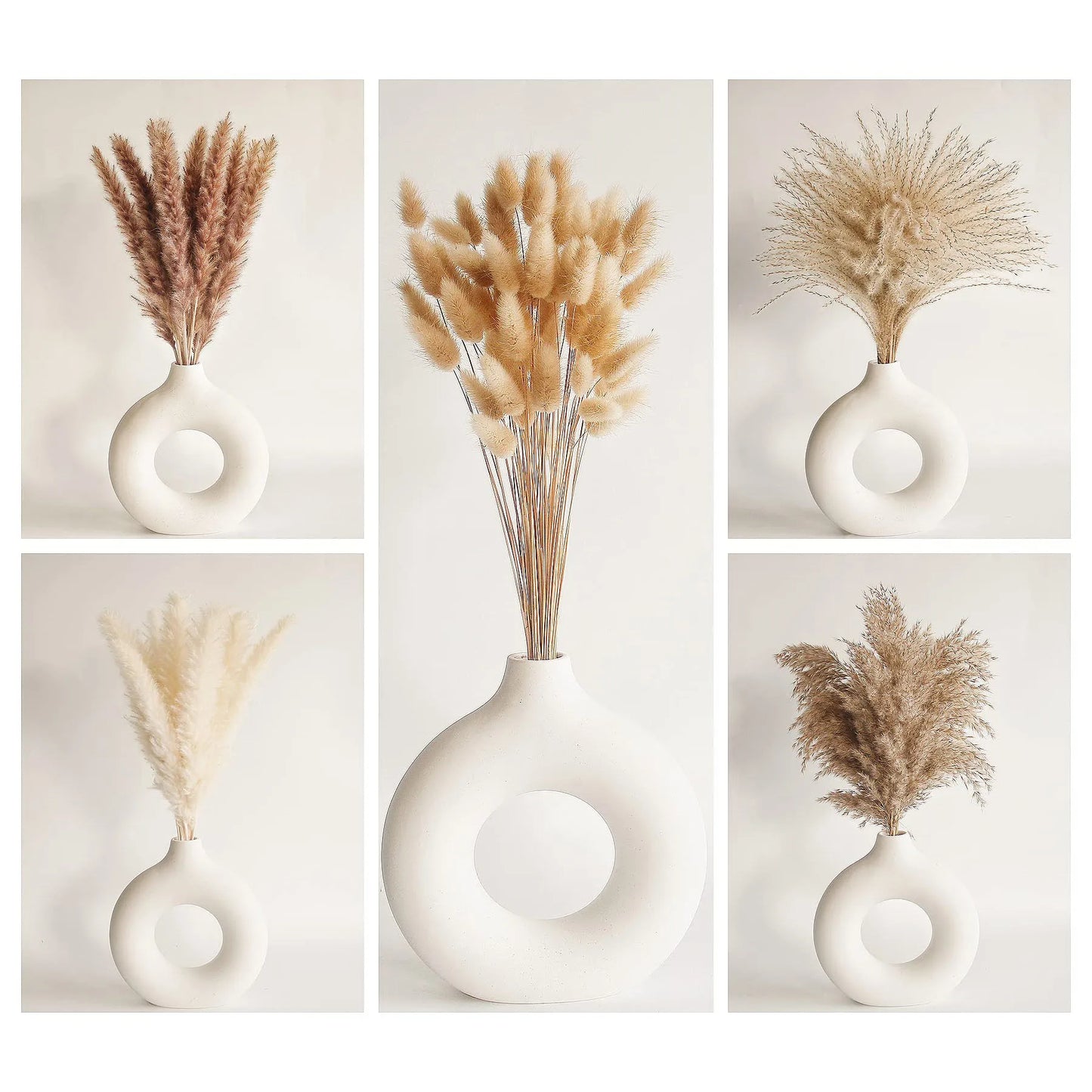120pcs Fluffy Pampas Bunny Tail Grass Dried Artificial Flowers  Bouquet for Bathroom Wall Office Boho Home Wedding Decorations