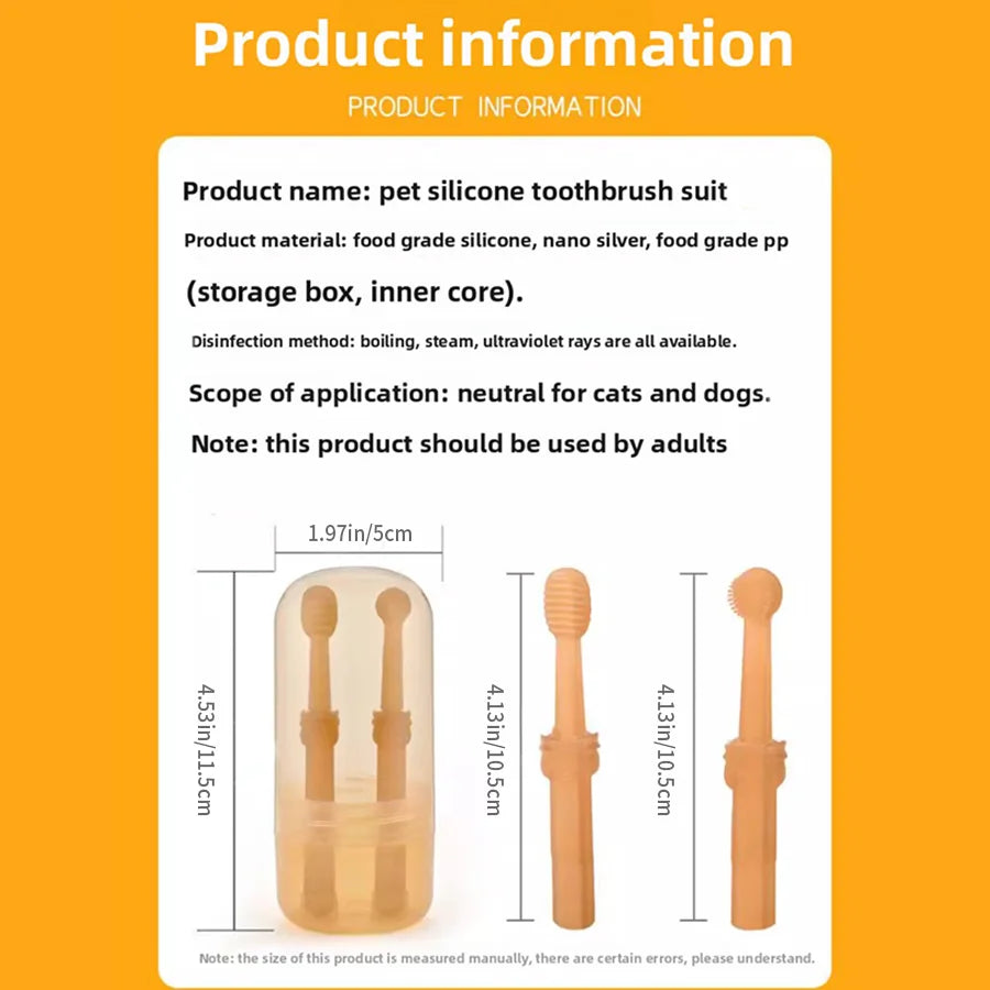 PETCLEAR 2pcs Silicone Pet Toothbrush Soft Dog Cat Oral Care Tongue Scraper Massage Multi-Angle Cleaning Brush for Pets