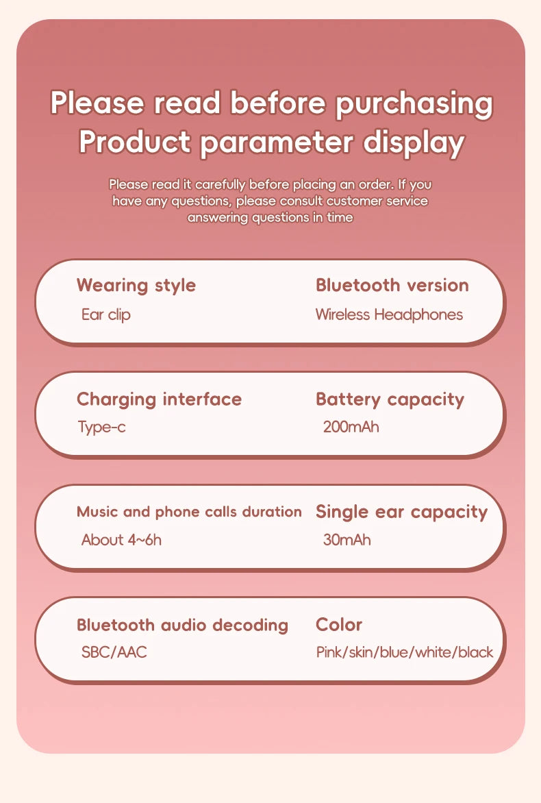 X53 Wireless Headphones Bluetooth Headset Smart Digital Display Volume Adjustment Cute Cartoon Ear Clip Wearing Comfortable