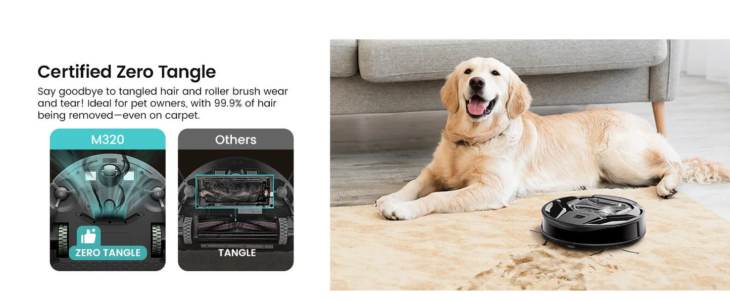 Lefant M320 Robot Vacuum Cleaner, Carpet Detection, 6,000 Pa Suction, Low Noise,  210 Mins Runtime, Self-Charging, Ideal for Har