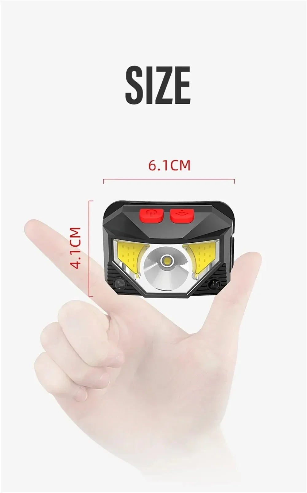 1-3PCS Rechargeable LED Headlamp Sensor Headlight With COB and LED Beads 8 Lighting Modes White and Red Light Fishing Light