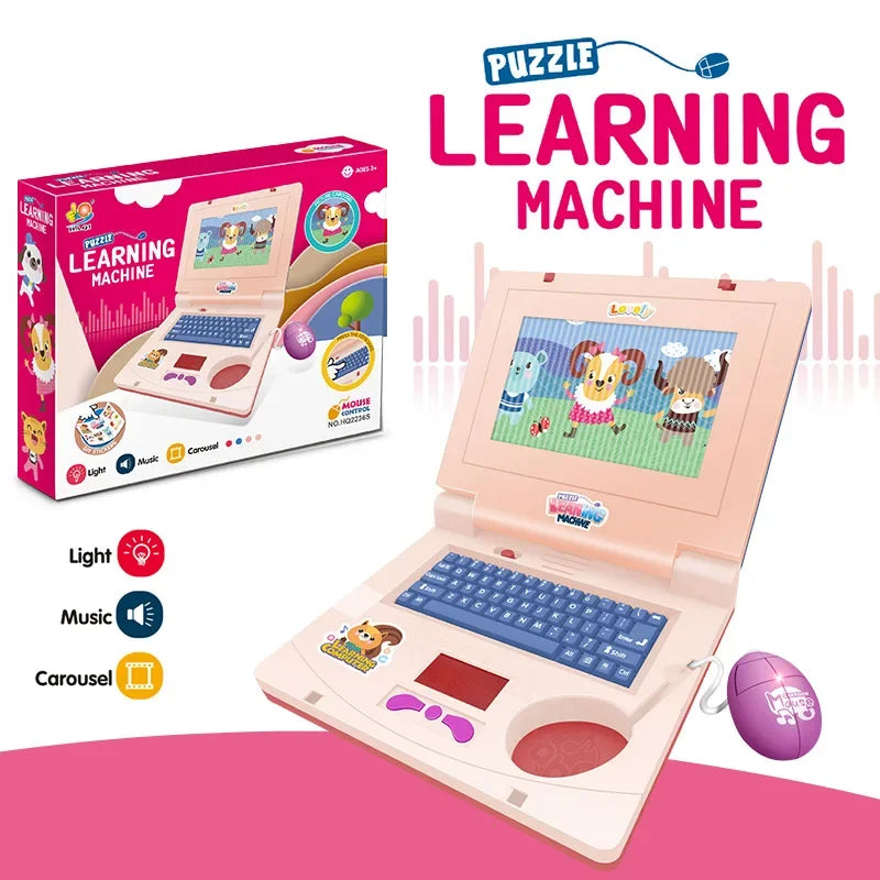 Toddler Puzzle Learning Machine Cartoon Fake Laptop with Light Music Mouse Simulation Computer Enlightening Toys Birthday Gifts