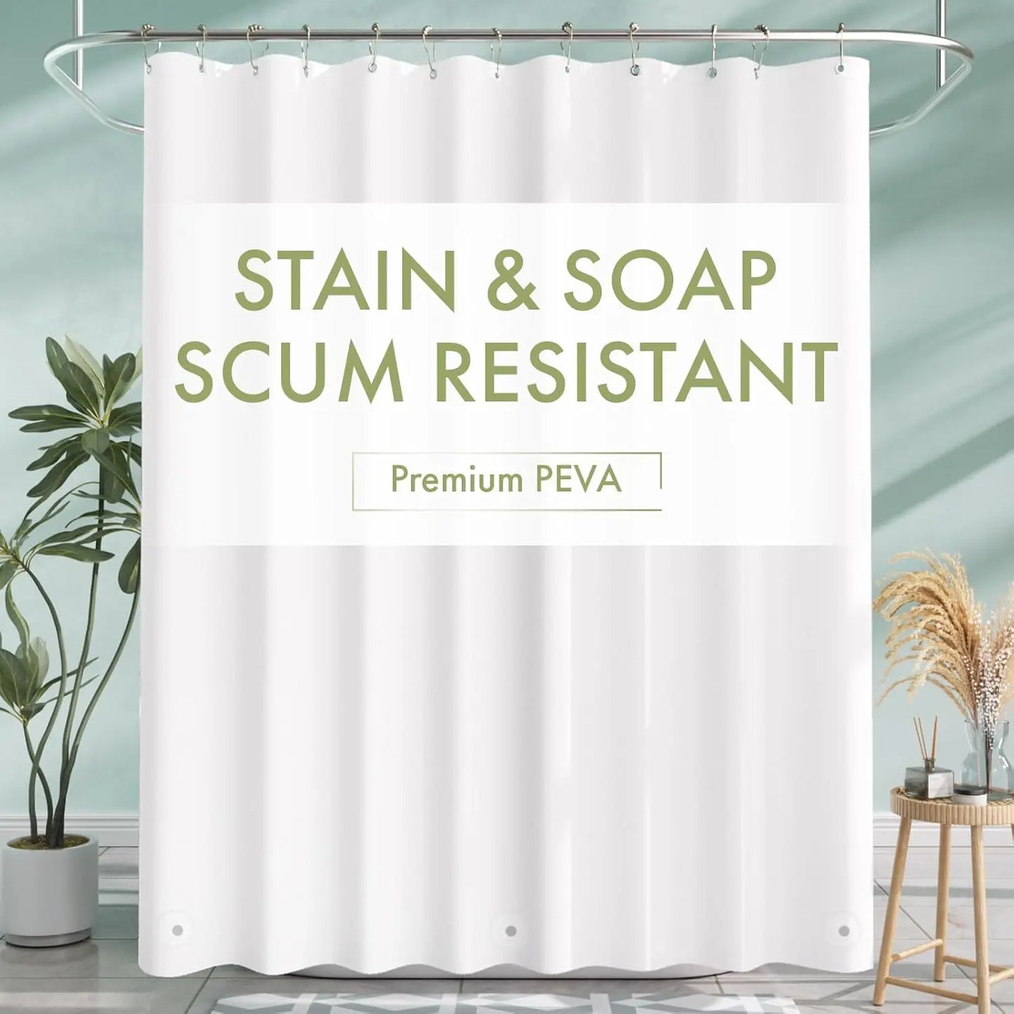 1pc Gray Shower Curtain Liner with Weighted Magnets Plastic Hooks and Durable Metal Grommets Bathroom Curtain Bath Curtain