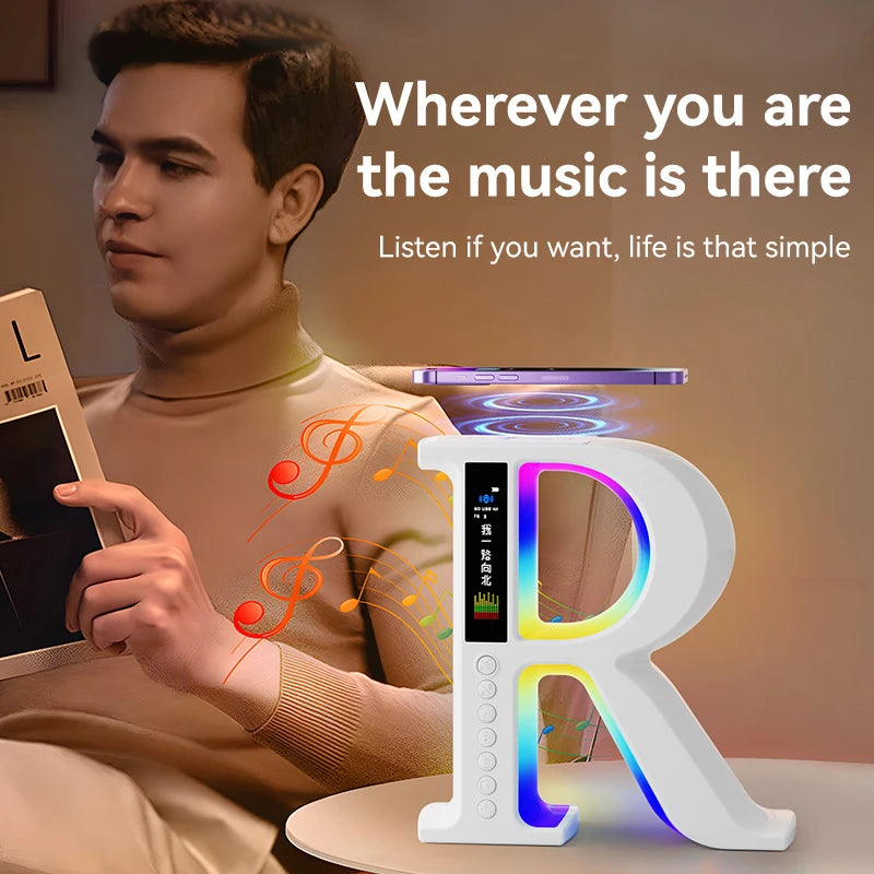 Lenovo Bluetooth Speaker Wireless Charger Multifunctional Color Atmosphere RGB Desk Clock Nightlight LED Digital Clock Plug Card