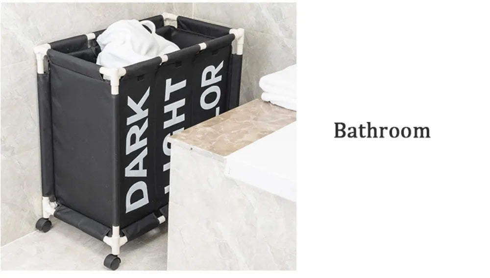 Rolling Laundry Basket Organizer 3 Grid Large Laundry Hamper Bin Waterproof Laundry Bags For Dirty Clothes Storage Box On Wheels