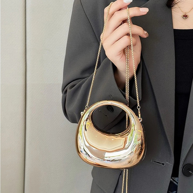 Z. Women's Chain Crossbody Bag Small Purse Acrylic Metallic Luster Half Moon Party Banquet Women's Bag Luxury Handbag