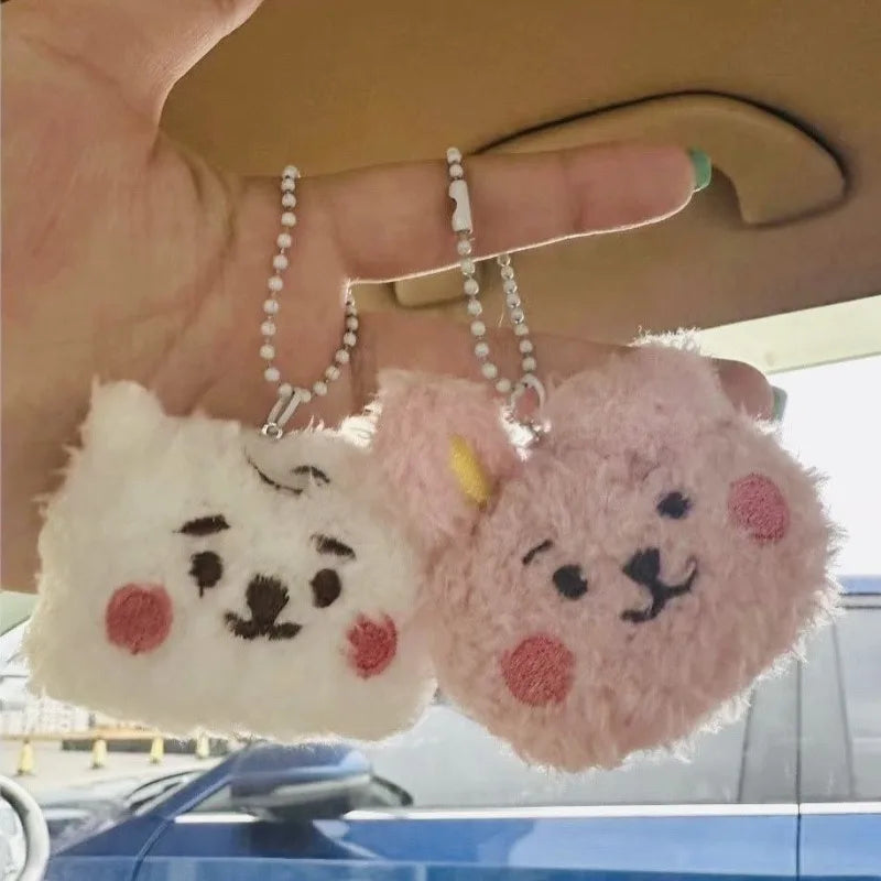 New K-pop bt21 mini plush keychain pendant doll, cute schoolbag pendant decoration, pink rabbit idol fan group purchase gift